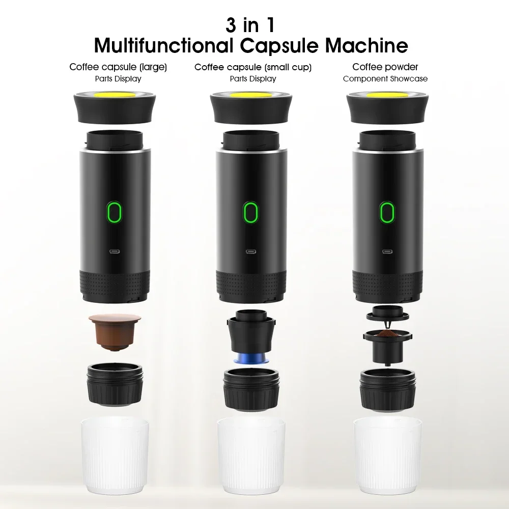 3 in 1 Portable Coffee Machine Wireless Electric Espresso Coffee Maker for Capsule Coffee Powder Travel Camping Coffee Maker