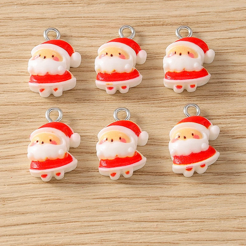 10pcs 10x16mm Cartoon Santa Claus Charms Resin Christmas Charms Pendants for Jewelry Making Earrings Necklaces DIY Crafts Supply