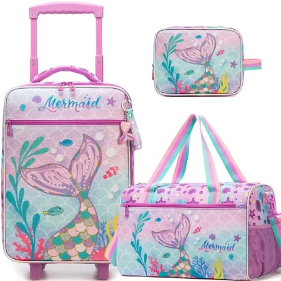 

Luggage Set with Wheels Girls Cute Travel Softside Suitcases 16" Carry on Suitcase with Duffle Bag Girls Luggage Sets Airline A