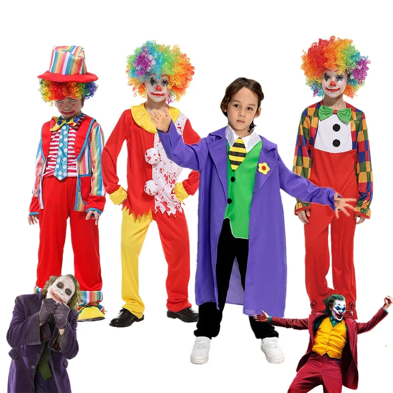 ZA01 어린이 광대 의상, 소년과 소녀 조커 코스프레 정장, 히스 레저 호아킨 피닉스 영화 캐릭터 역할 놀이 파티 CZa0@