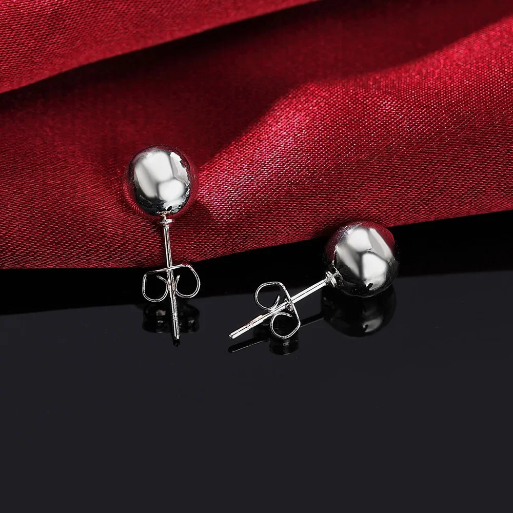 Hot 8-10MM Simple Beads Studs Earring 925 Sterling Silver Earrings For Man Women Holiday Gifts Street All-Match Party Jewelry