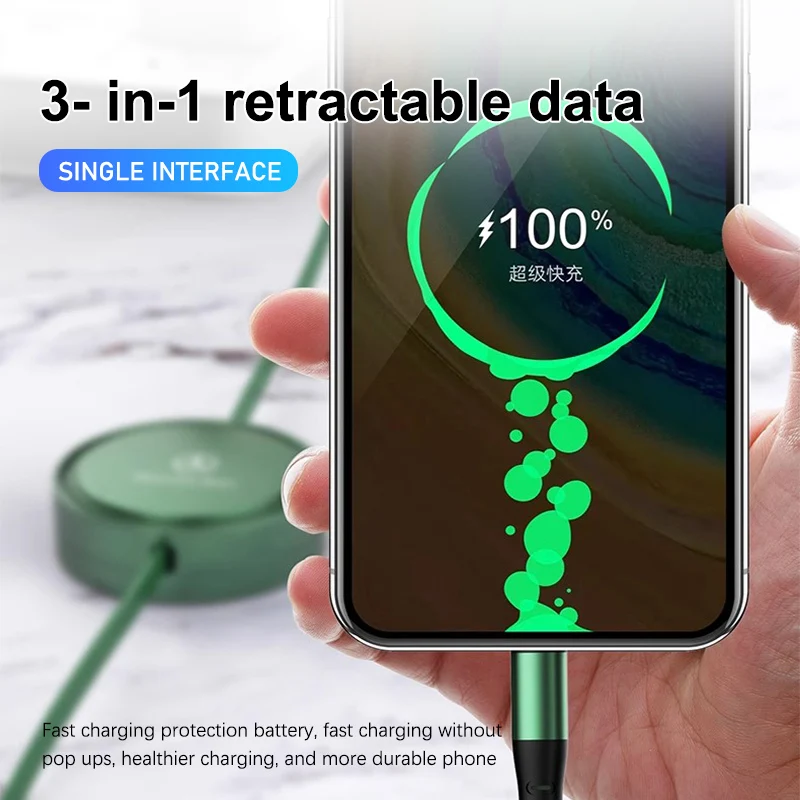 Retractable 3 In 1 Usb Cable for iPhone & Micro USB & Type C For Mercedes Benz CLK GLC W212 C200 C300 W203 W204 W205 W169 W176 - view 2