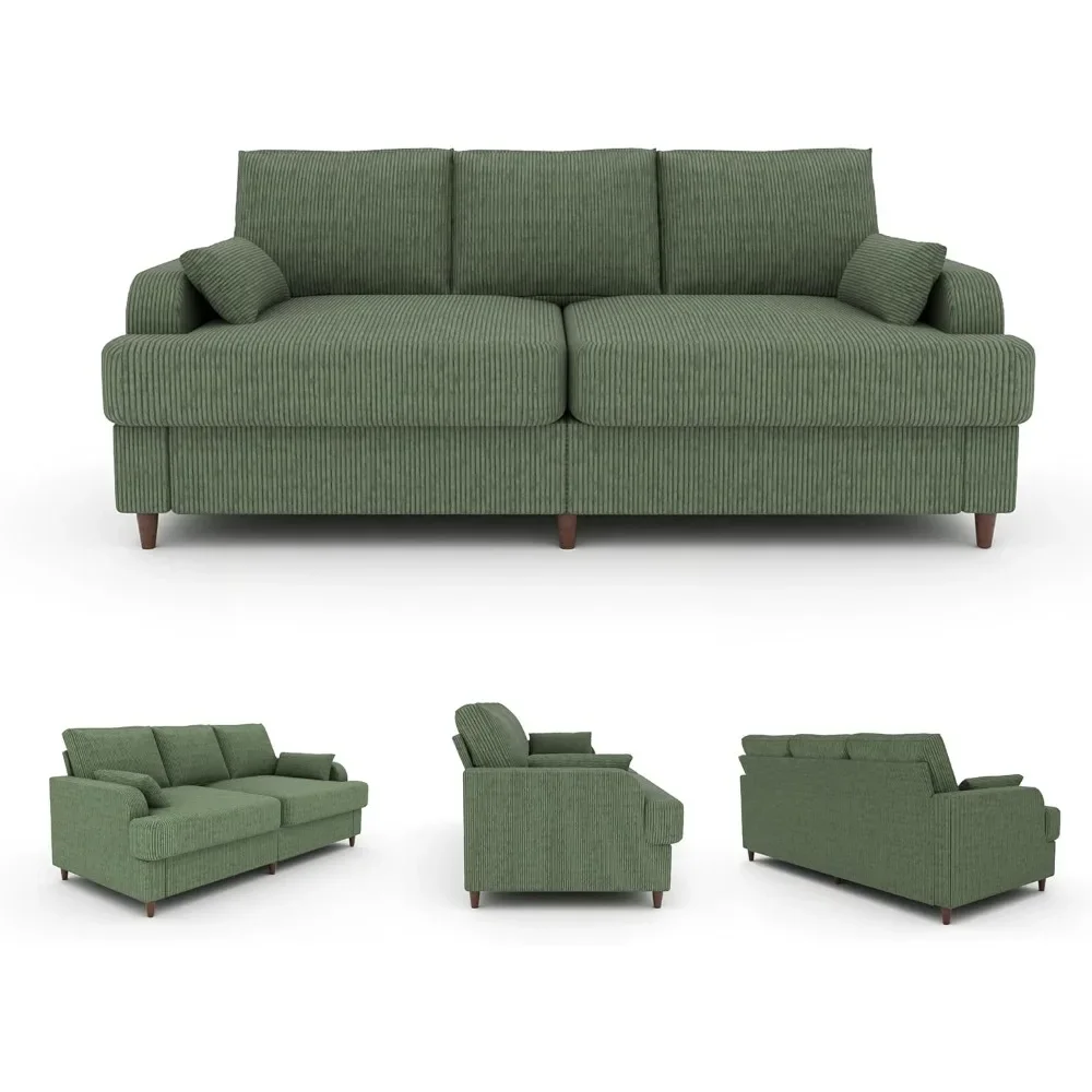 

80" Green Corduroy Sofa – Deep-Seat 3-Seater with Armrests for Small Spaces