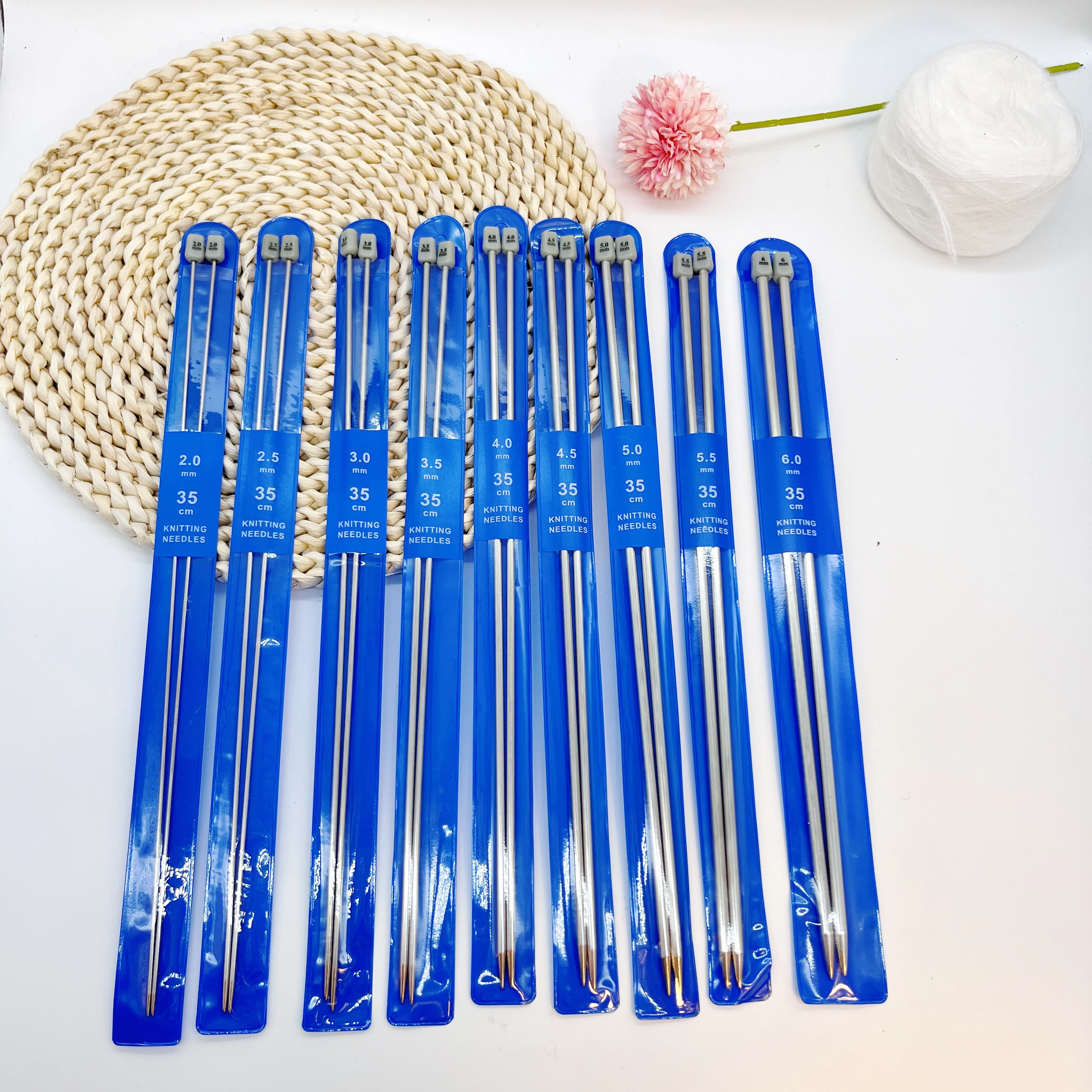 35Cm/13.78Inch Stainless Steel Single-Pointed Knitting Needles, 18-Piece Set, Including 2/2.5/3/3.5/4/4.5/5/5.5/6mm, to Meet Different Knitting Needs, Hollow Stainless Steel, Lightweight and Durable, Suitable for Beginners and Professionals, Mother's Day Gift