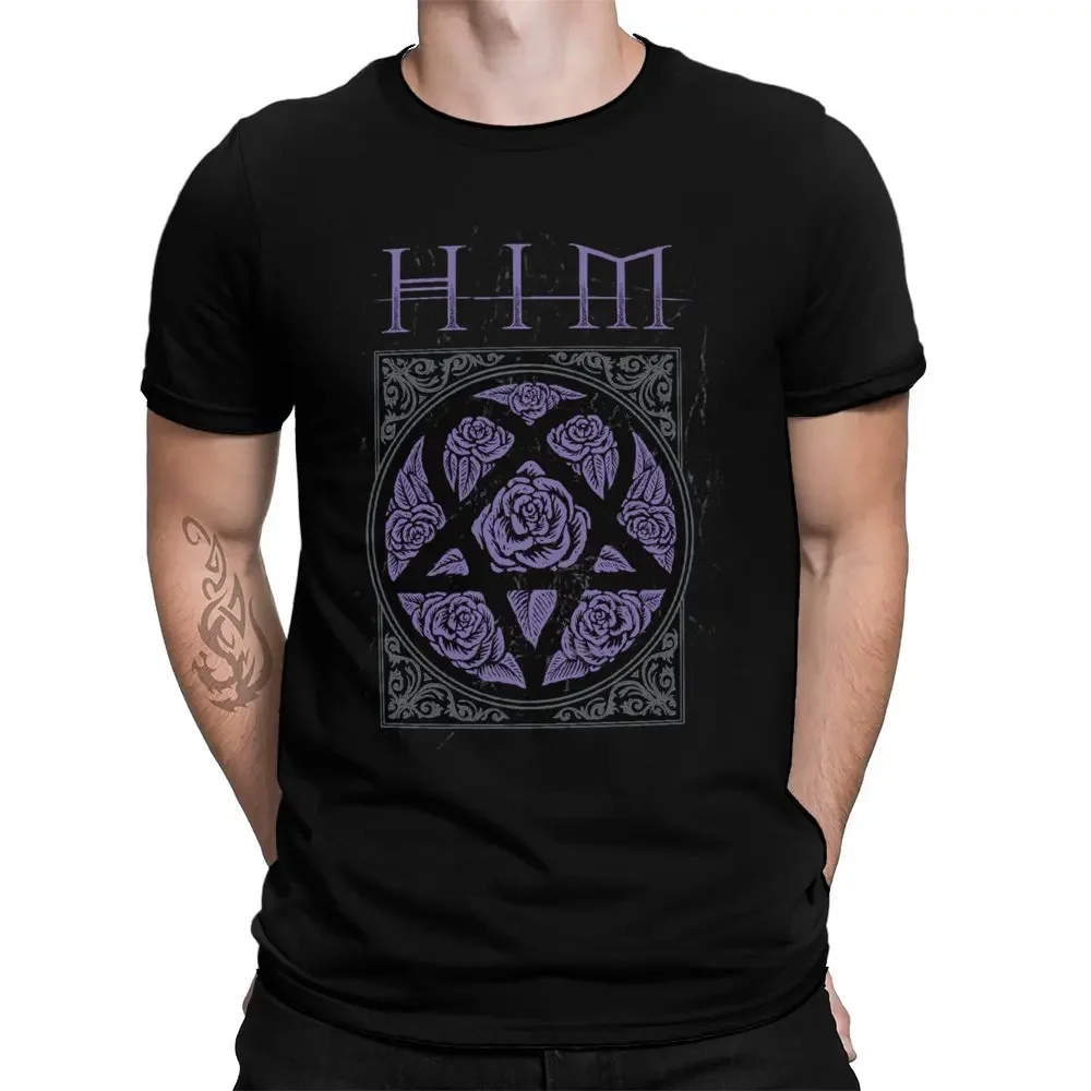 Graphic  H.I.M. Him  Roses Logo Gothic Rock Band T-Shirt New Cotton Summer Mens Summer Tops Tees T Shirt Funny Print T Shi