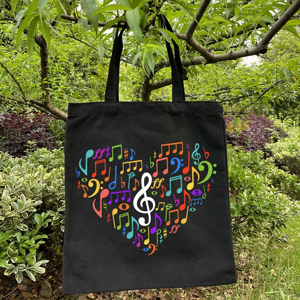 Musical Note Printed Large Capacity Tote Bag Lightweight Casual Shoulder Bag for Women Rocker Canvas Shopper Bag Music Handbag