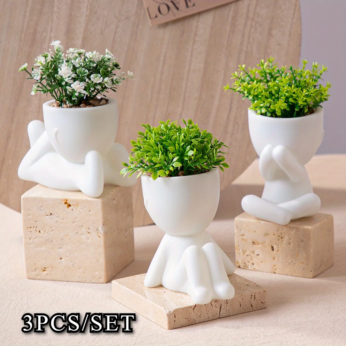 XIYA FLOR 3 piezas de hoja de eucalipto artificial planta en maceta blanco y negro Babysbreath Milan boj hierba planta hogar y jardín decoración