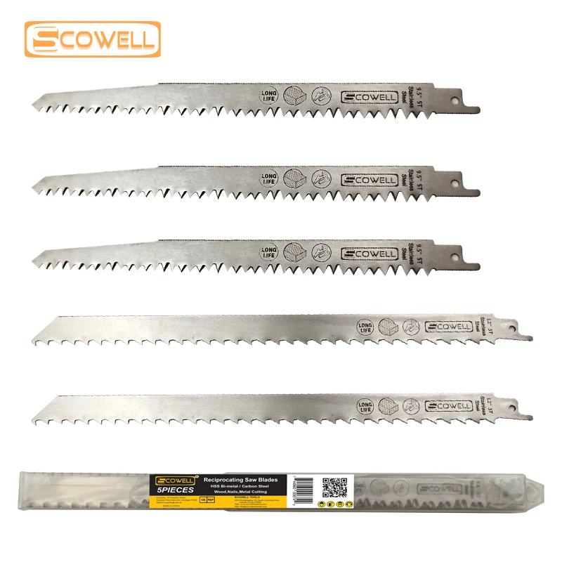 5Pack Stainless Steel Saber Saw Blade Cutting Wood Meat Bone 2PCS 9 inch 5TPI and 3PCS 12 inch 3TPI Reciprocating Saw Blades