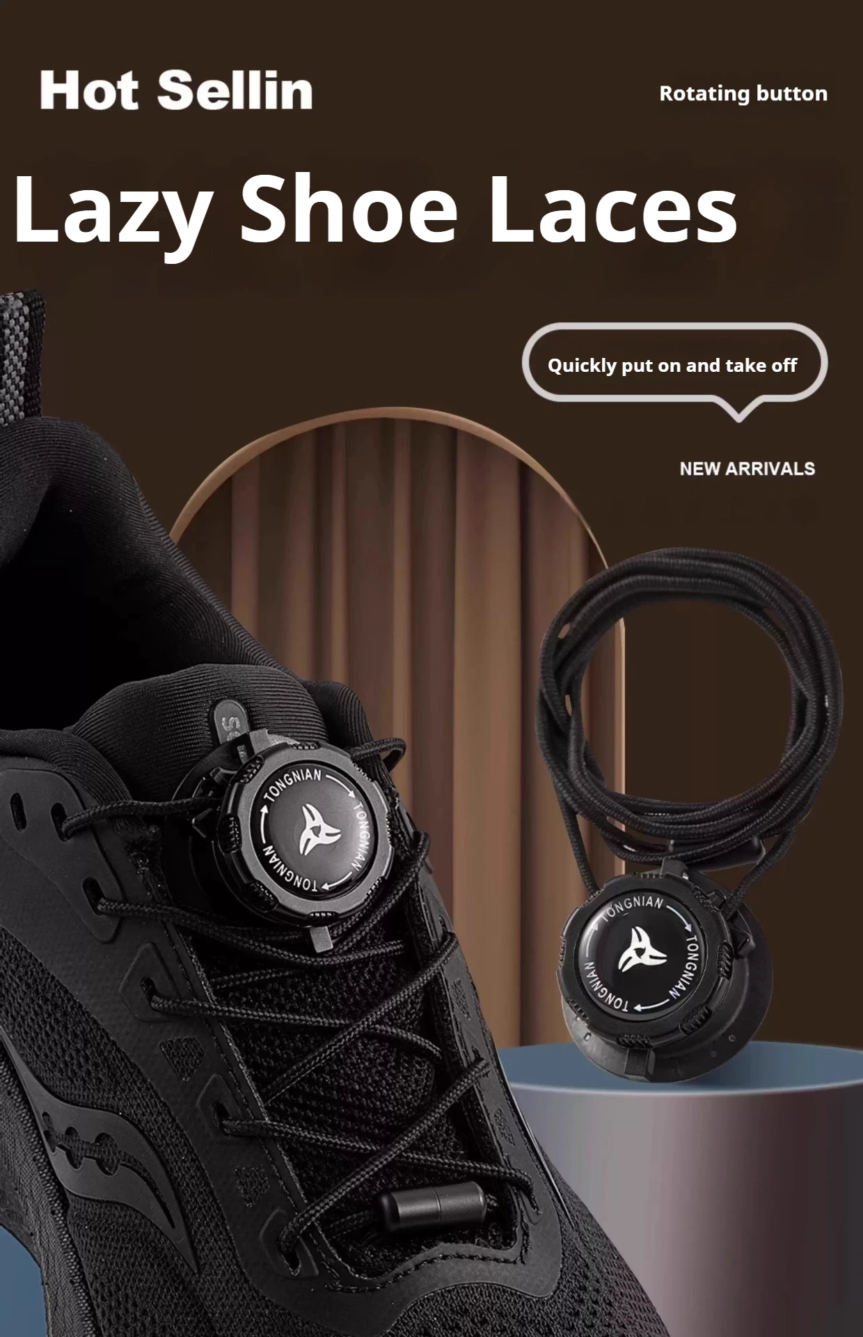 Automatische, runde Schnürsenkel, einfach zu installieren, mit Drehverschluss, für Damen und Herren, geeignet für Outdoor-Sportarten, Schuhzubehör, 1 Paar/2 Paar. – Detail 1