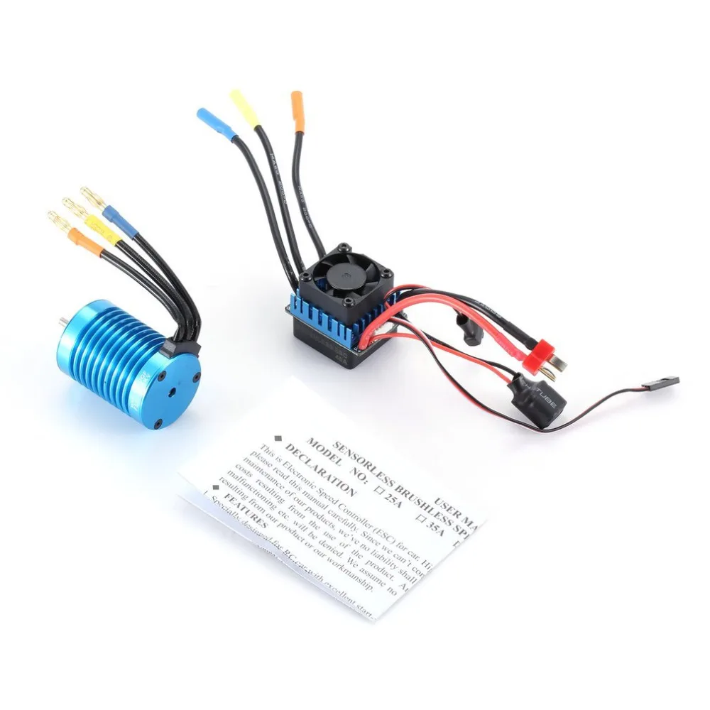 RC F540 3930KV 3300KV 3000KV 4370KV Sensorless Brushless Motor + 45A ESC With Programe Card Combo Set for 1/10 RC Car（Blue）