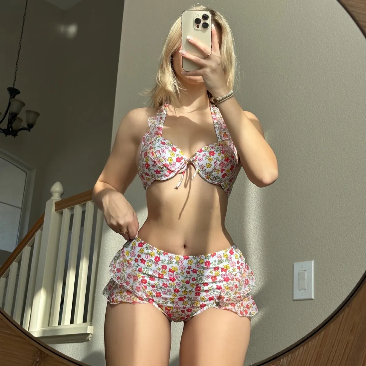 

New Small Fresh Print High Waist Flash Swimsuit Bikini