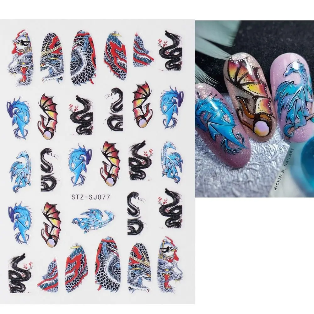 Simpatici adesivi per unghie drago Oro Argento Capodanno Decalcomanie per unghie Carattere cinese Lettera Decalcomanie per manicure Festival di primavera