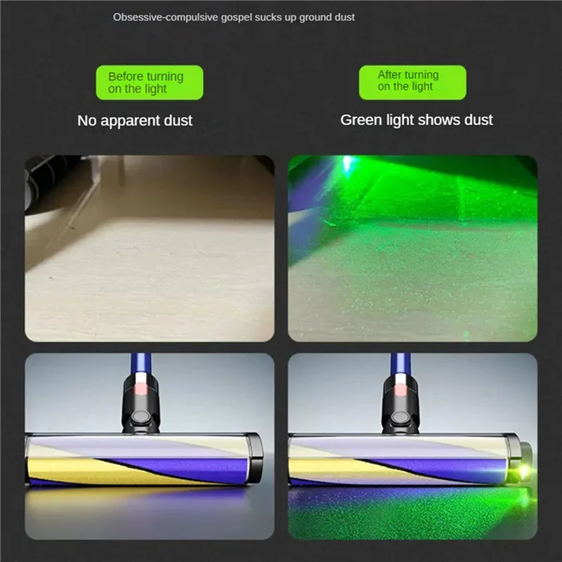 أضواء الغبار للمكنسة الكهربائية A83X-2X بشكل واضح لعرض غبار الحيوانات الأليفة، مصباح LED قابل لإعادة الشحن، مرفق مكنسة كهربائية عالمي باللون الرمادي