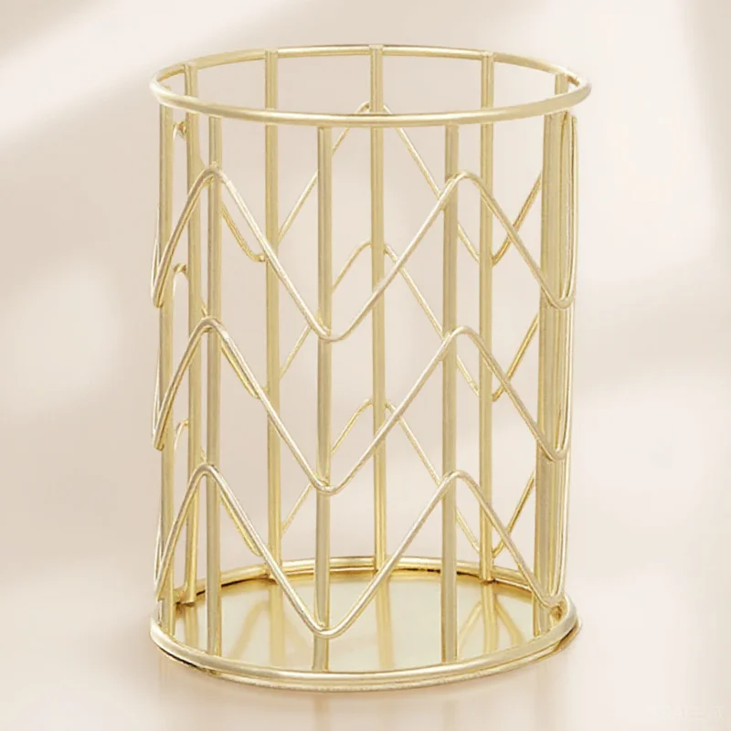 

1pc Iron Craft Pen Holder Gold Plated Rust Resistant Desktop Organizer For Makeup Brushes Tableware Office Supplies Multipurpose