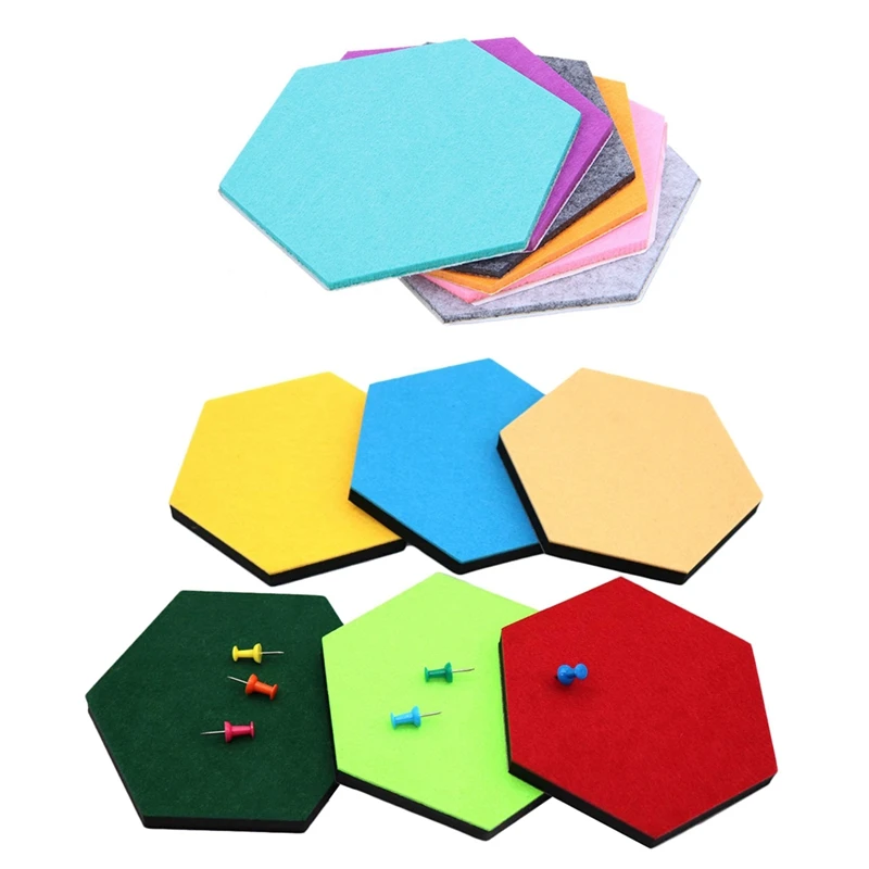 12 Pack Hexagon Felt Pin Board Self Adhesive Bulletin Memo Photo Cork Boards Colorful Foam Wall Decorative Tiles With 6 Pushpins