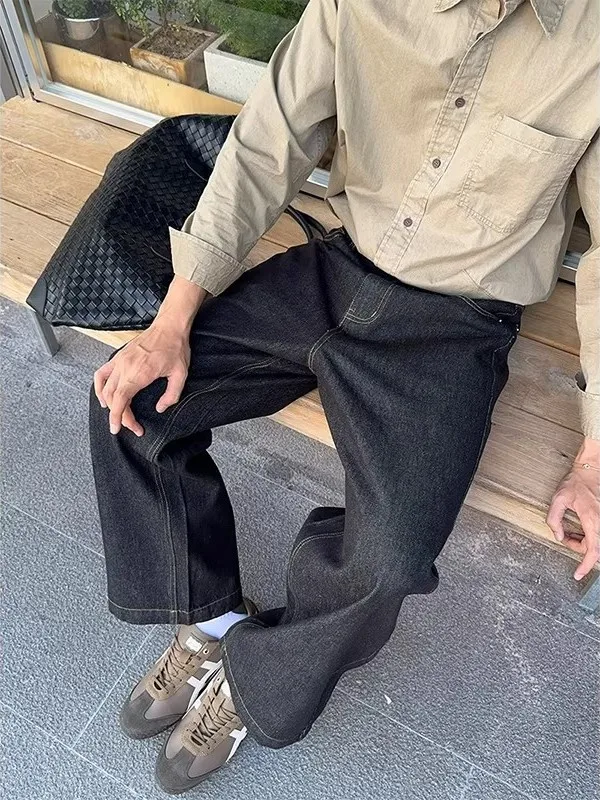 

Мужские джинсы прямого кроя в стиле ретро, большие размеры, повседневные, для города, оригинальные, свободные, широкие штанины, модный бренд