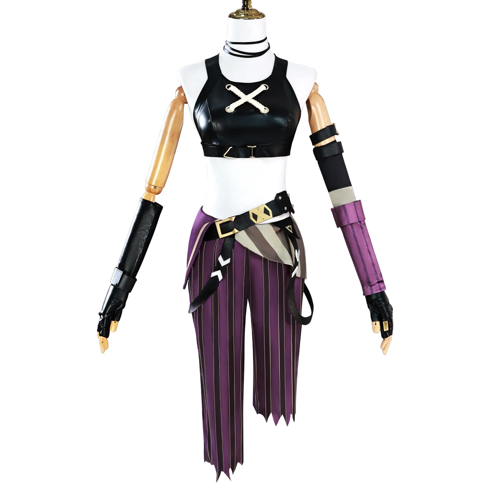 

Game Powder Cosplay Costume Legends Adult Women Tight Top Striped Pants Uniform Set Halloween Carnival Party Outfit