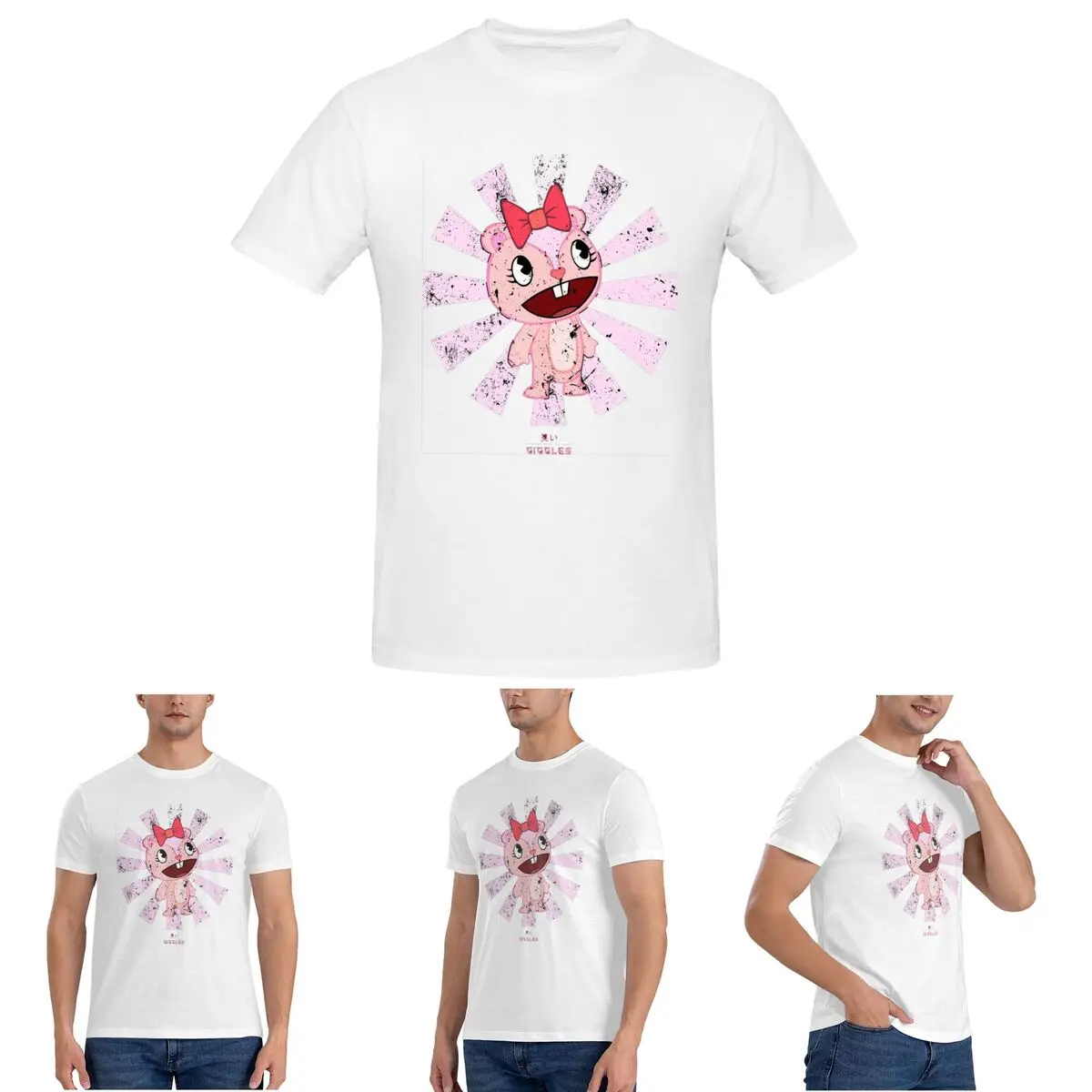 

Мужская футболка Giggles Japanese Happy Tree Friends, хлопковые футболки больших размеров, мужские летние топы с короткими рукавами и круглым вырезом