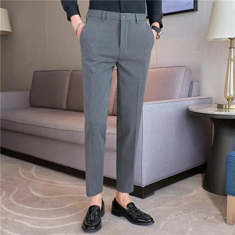 Men Suit Pants 2024 Autumn British Style Business Casual Solid Trousers Elastic Slim Fit Formal Dress Pants Fashion Men Clothing