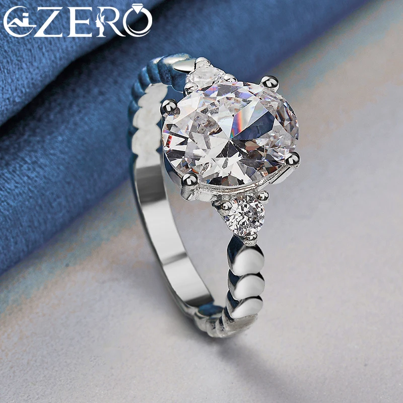 ALIZERO-925 Sterling Silver Oval Cut Zirconia Anéis para As Mulheres, Anel De Noivado De Casamento, Moda Festa Jóias, AAAAA