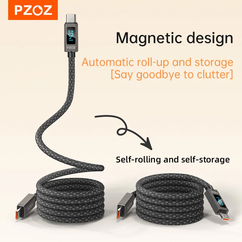 PZOZ Kabel magnetyczny USB-C do USB-C i Lightning do szybkiego ładowania iPhone'a, iPada, MacBooka, organizer na kable do telefonów komórkowych, torba. — zdjęcie produktu 5