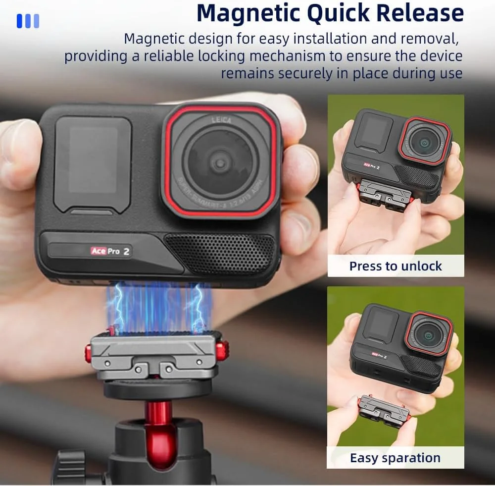 Magnetyczna baza adaptera szybkiego montażu 2026 do kamer Insta360 X4 X3 Ace/Ace Pro ONE X2 Gopro 12, adapter statywu, płytka montażowa. — zdjęcie produktu 4