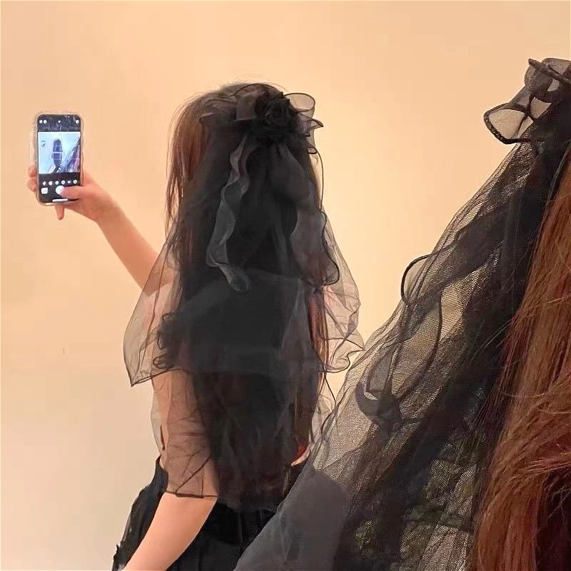 Couvre-chef de mariée de nuit Lolita, coiffure d'halloween Cosplay avec nœud noir, coiffure de princesse fugitive, Style gothique, déguisement amusant pour femme
