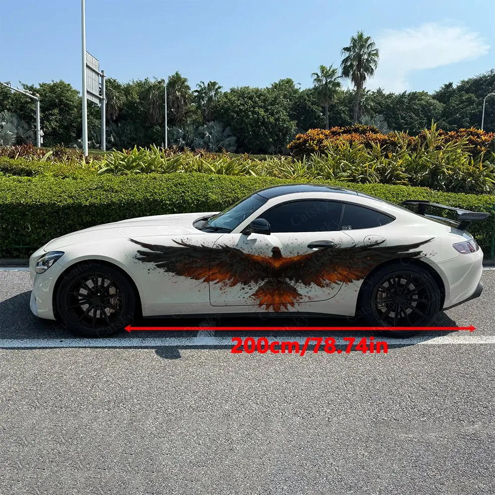 2pcs Molten Fire Feather Shadow Car Side Wraps, Self-Adhesive PVC Waterproof & Scratch-Resistant Stickers, Car Accessory Gift