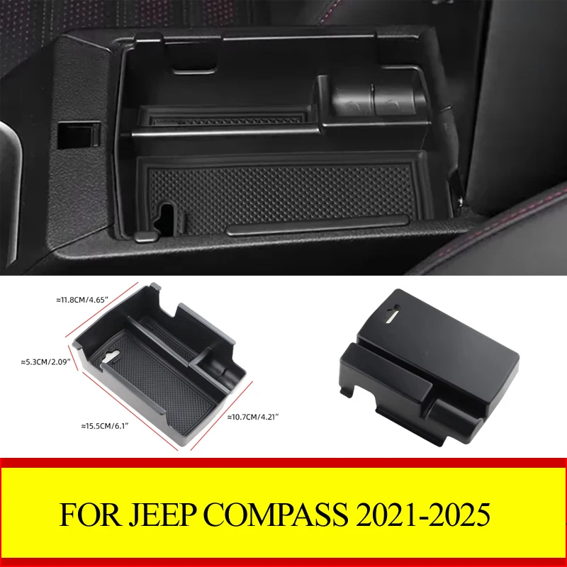 Car Armrest Storage Box Tray For Jeep Compass 2021 2022 2023 2024 2025 Center Console Organizer Holder  Accessories