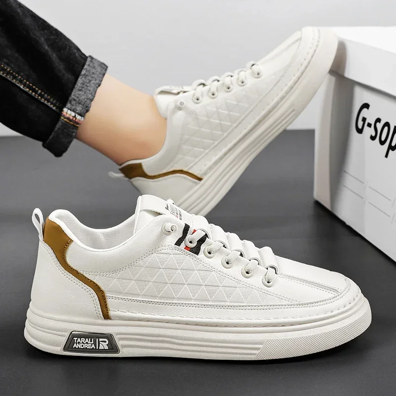 

Мужская повседневная обувь, кожаные легкие мужские туфли без шнуровки, белые спортивные кроссовки на открытом воздухе, удобная теннисная модная обувь на платформе