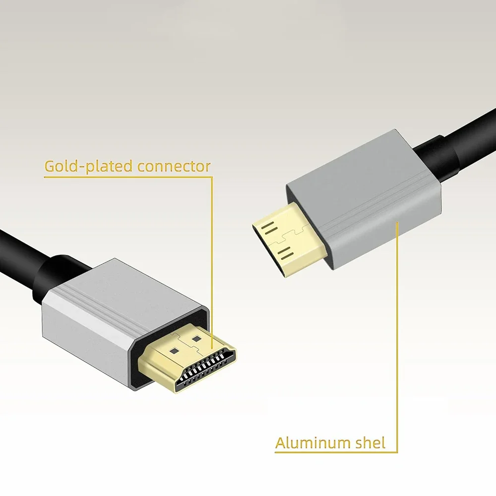 4K UHD Spring Coiled HDMICable Angular Mini/Micro HDMI Portas para Câmera DV PS5 Xbox Monitor - Áudio e Vídeo Digital de Alta Definição