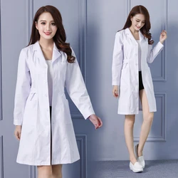 Abrigo de laboratorio de manga corta para mujer, vestido de médico y enfermera, uniformes médicos de manga larga, chaqueta blanca con cinturón ajustable