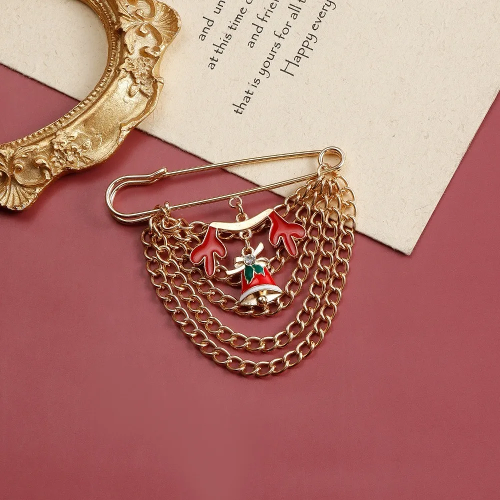 Broche de Navidad de dibujos animados delicado, copos de nieve, muñeco de nieve, Pin de cintura, hebilla fija, calcetines, vestido, chal, Clip para fiesta