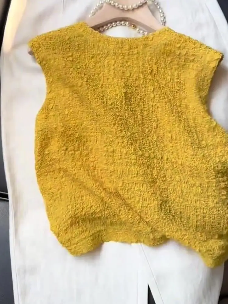 

Желтый круглый жилет Ne Svel, топ, женская модная сложенная текстурированная футболка для поездок на работу, облегающий крой, стандартной длины