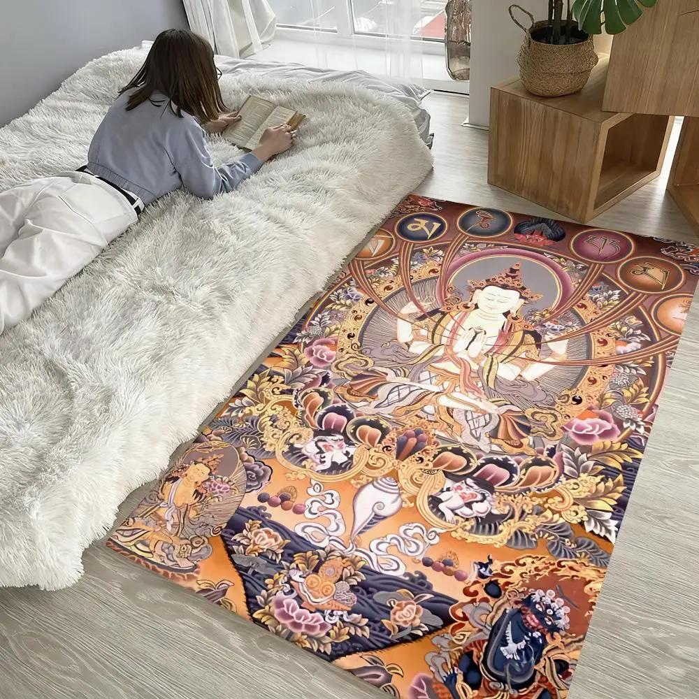 

Buddhism Buddhist Buddha statue Floor Mat Soft Thickened Non-Slip Door Mat for Living Room Home Decor Flannel Rugs