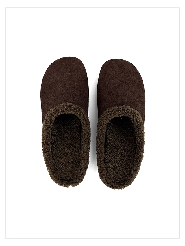 2027 Autumn Winter New Arrival Cow Suede Upper Warm Faux Shearling Lining Mango‑Toe Slip‑on Women's Home Mule Cotton Slippers