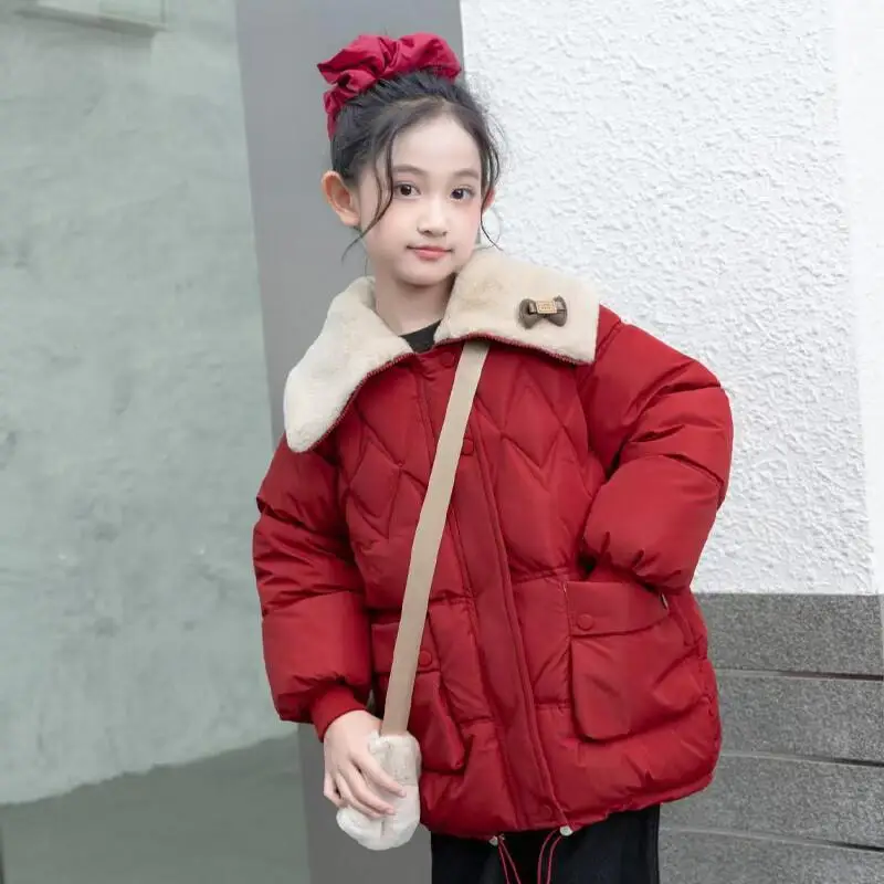 

Autumn Winter Girls Lapel Padded Jacket Kids Padded Coat Cotton Thicken Warm Loungewear Lightweight Kids Clothes Puffer Jacket