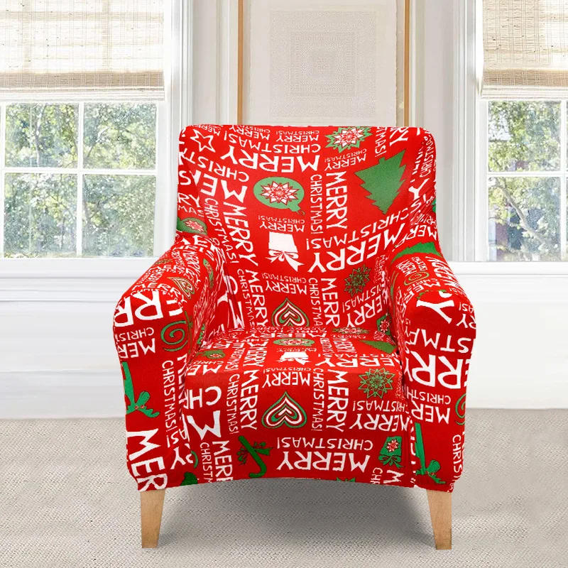 Christmas Red Chair Cover Armchair Covers Single Sofa Club Chair Slipcover Elastic Printed Armchair Cover Furniture Protector
