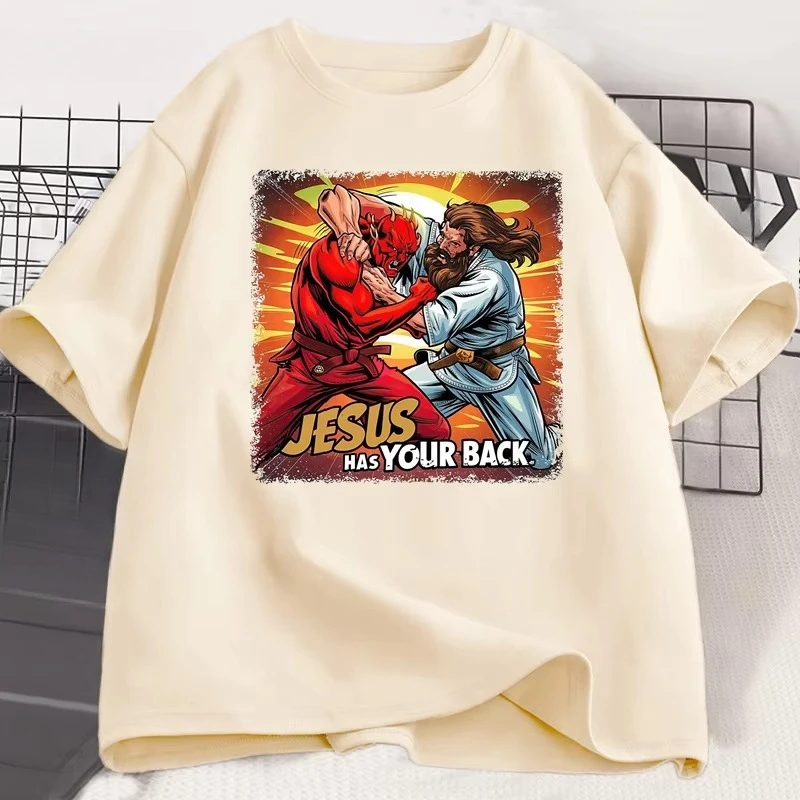 Jesus Has Your Back Jiu Jitsu Retro Christian T-Shirt Women Cotton Short Sleeve Tshirt Streetwear Unisex Clothing Graphic Tees