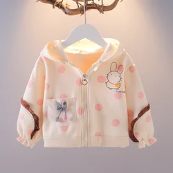 2024 Spring and Autumn Girls Sweet Pocket Zipper Coat Solid Color Printed Long Sleeve Top Children's Clothing 1-5Y