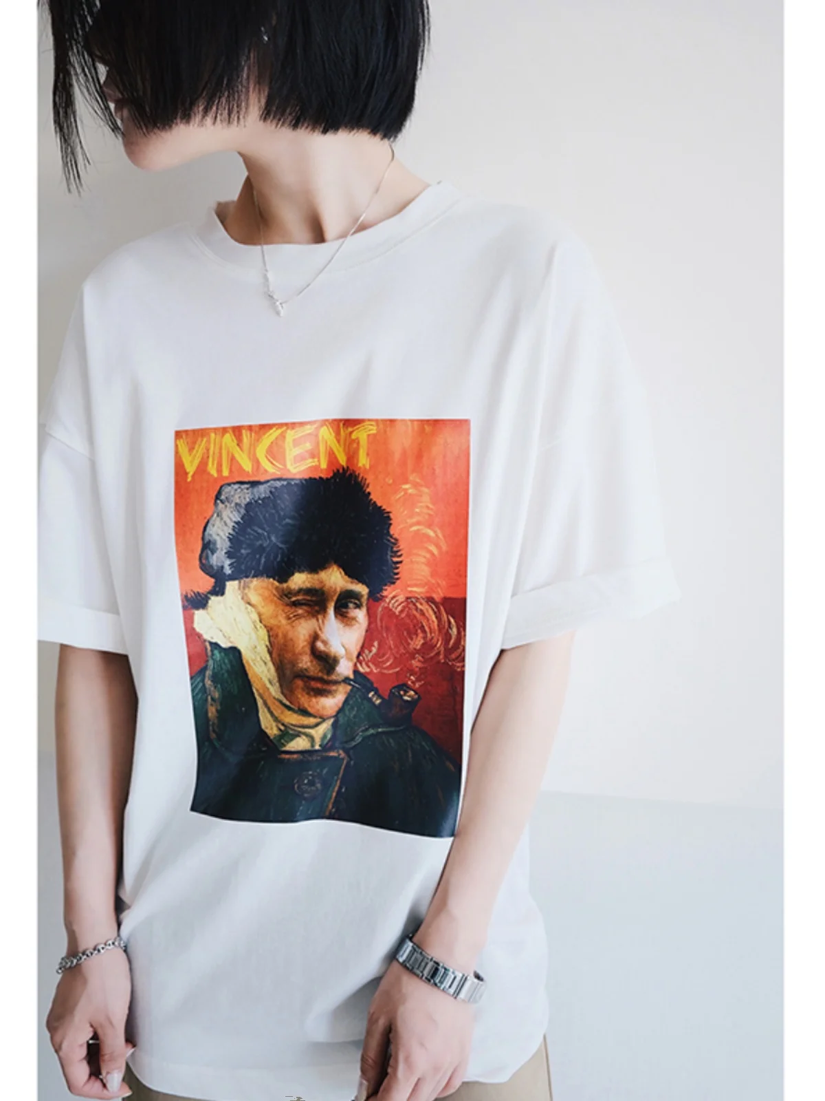 

Лимитированная серия: женская летняя хлопковая футболка свободного кроя с принтом, повседневная майка-свитшот