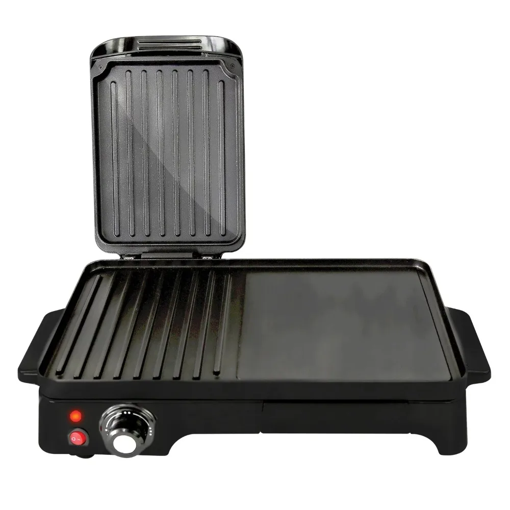 Electric Griddle - Dual Hot Plate Cooktop Crepe Maker with Press Grill, Nonstick Coating, Rotary Temperature Control