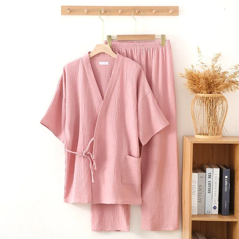 100% Baumwolle Frauen und Männer Nachtwäsche Home Kleidung Halbarm Kimono Robe setzt Paare bequeme Pyjamas Anzug Home Pijama Seda