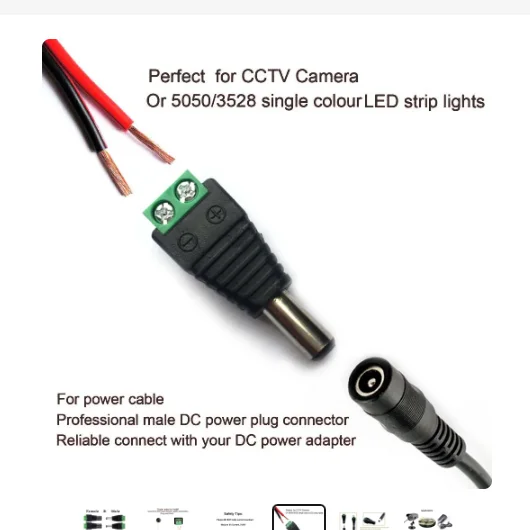 DC 12V 5.5*2.1mm no-solder male/female power plug connection adapter jack socket for signal colour LED strip CCTV camera