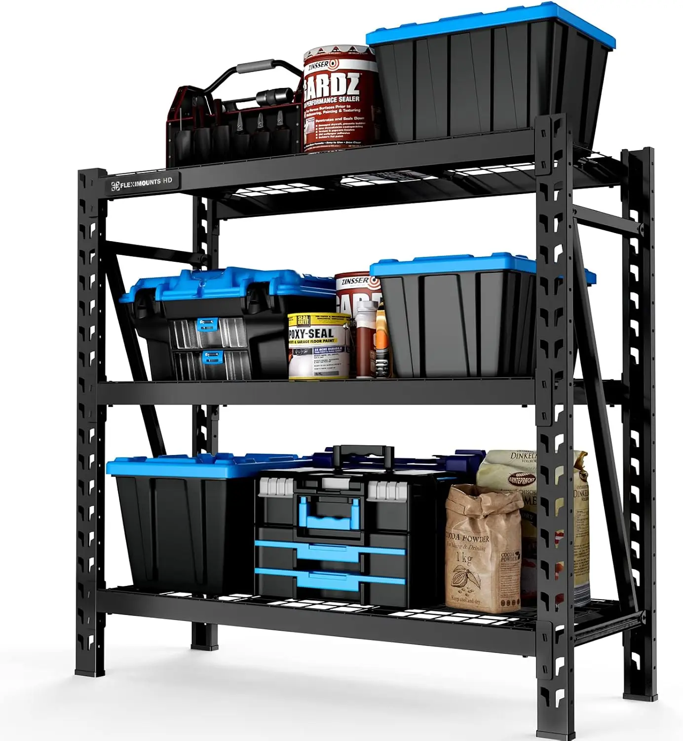 

FLEXIMOUNTS Garage Shelving, 3-Tier Heavy Duty Adjustable Shelf, 4650 lbs Weight Capacity Storage Rack, 4 Feet Tall Industrial