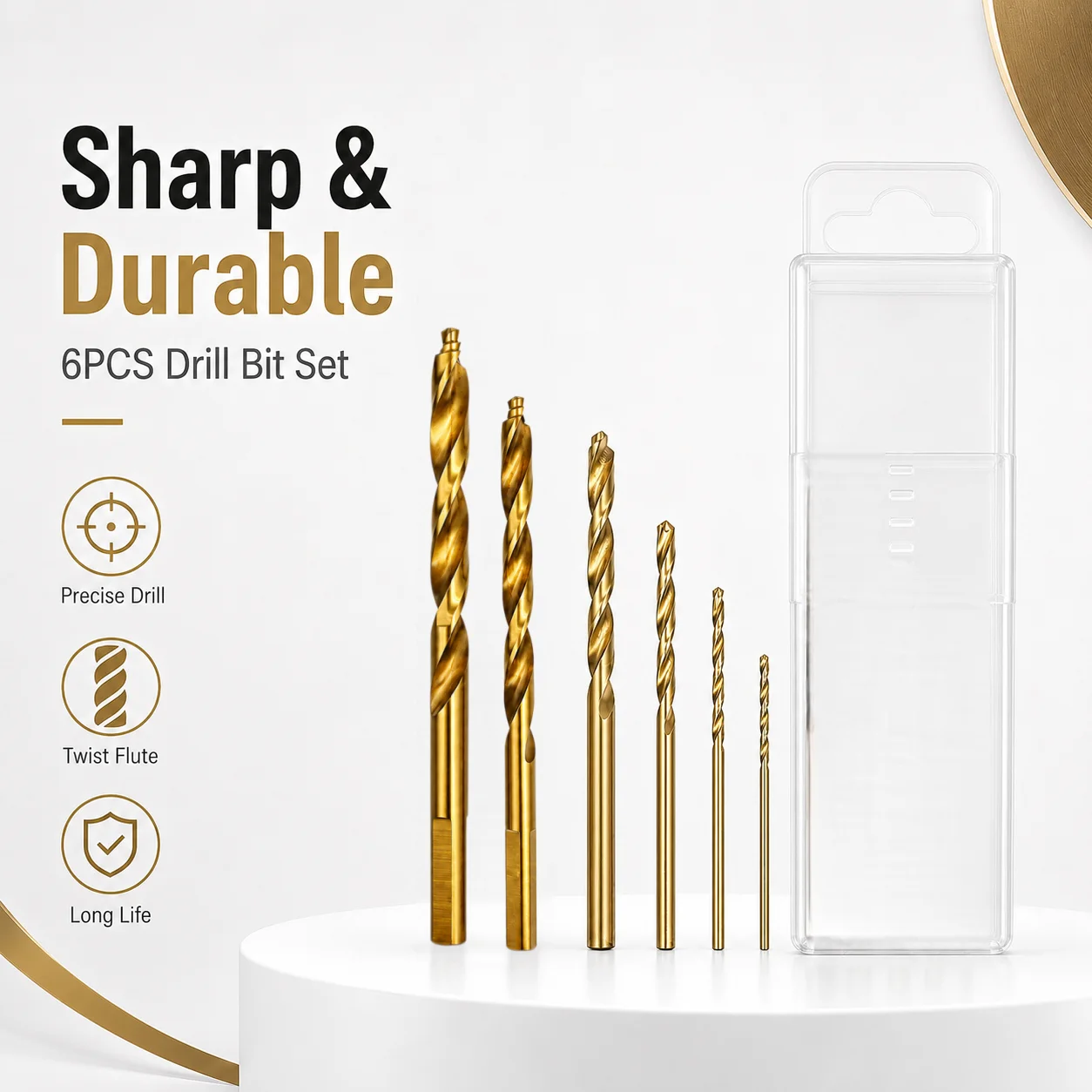 6 Sizes 1-6mm Alloy Steel Twist Drill Bit Kit Wear-resistant Spiral Flute Straight Shank Precision Drill Bits for Multi-material
