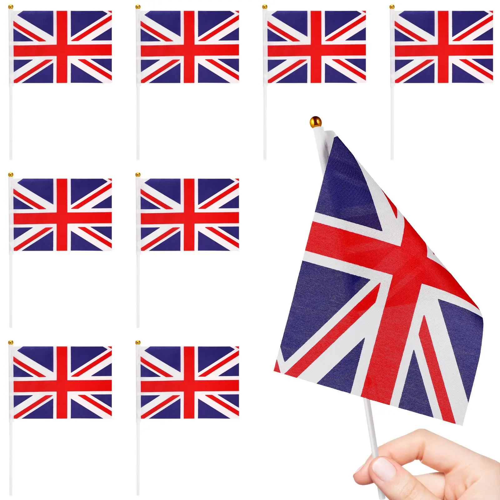 

100 Pcs Hand Waving Flag Mini UK Polyester Great Britain Flags for Sport Event London Queen Lightweight Portable