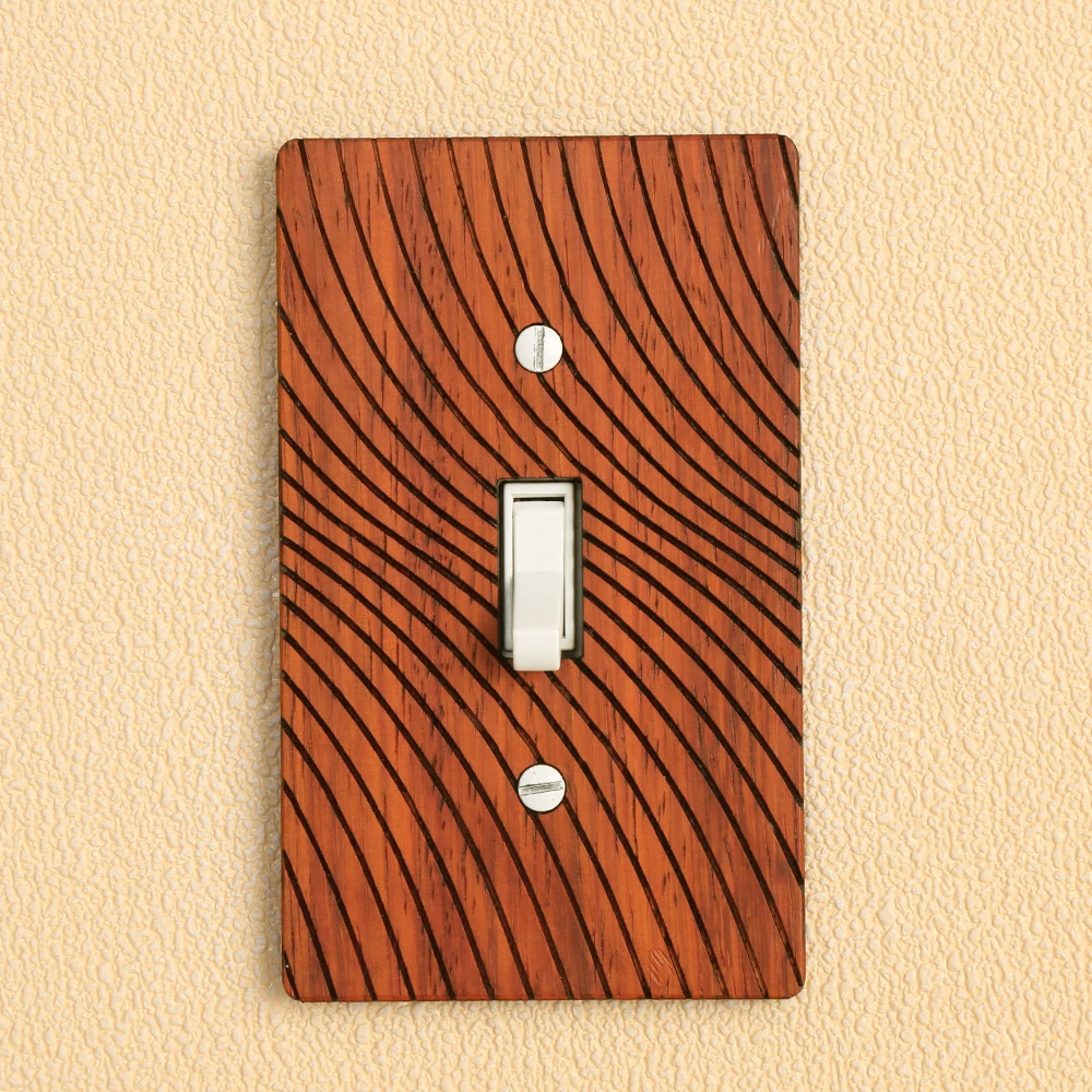 Curved Wave Carved Wooden Switch Plate Cover Boho Rustic Home Wall Decor