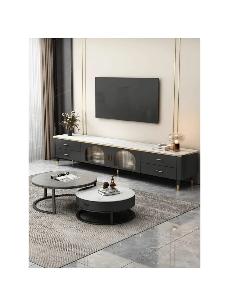 Light Luxury Stone Plate TV Cabinet and Tea Table Combination Bedroom Living Room Home Italian TV Stand