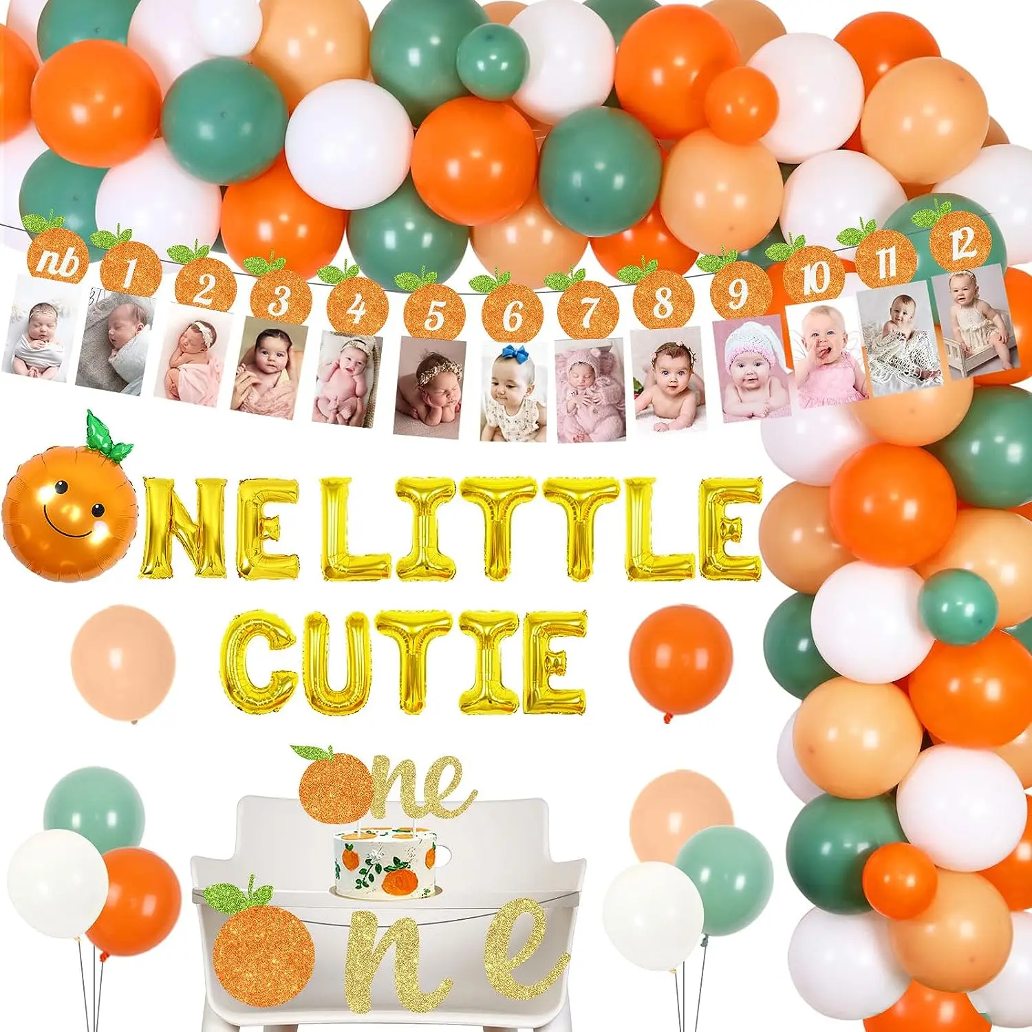 

One Little Cutie 1st Birthday Decorations Orange Balloon Garland Tangerine Photo Banner Little Cutie One Balloon Banner for Girl